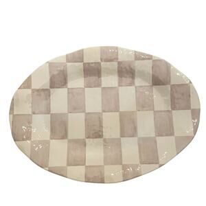 Chic Taupe & White Checkered Melamine Large Serving Platter 13X18 Oval NEW